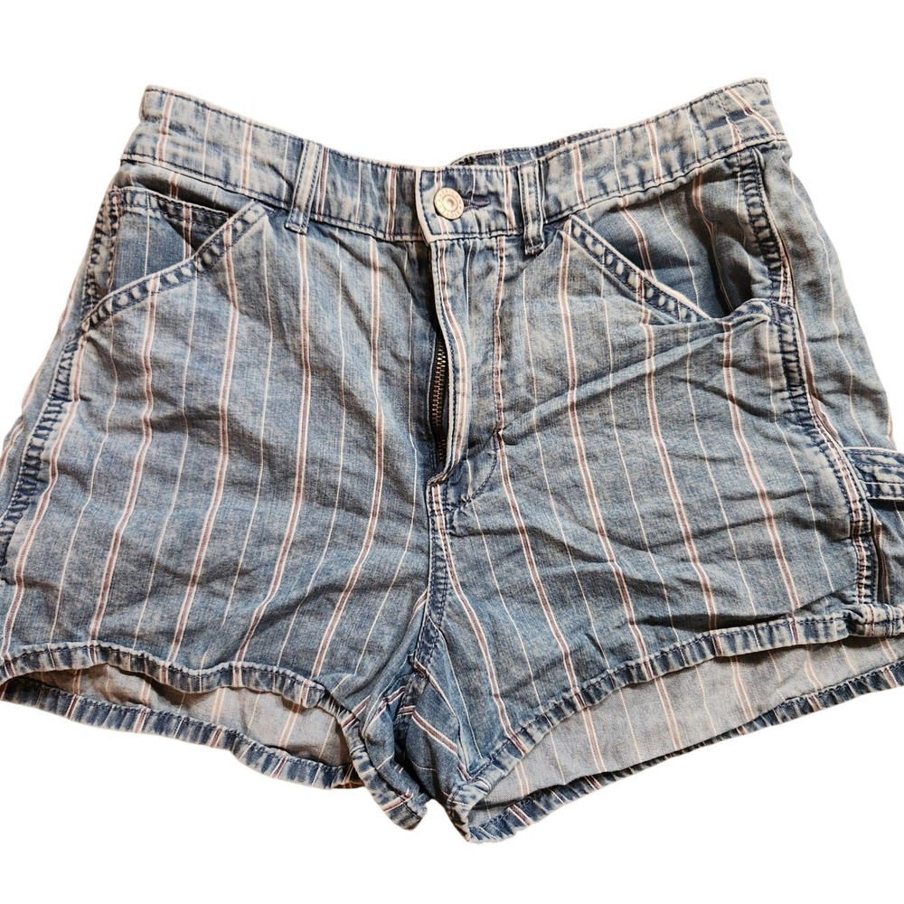 American Eagle 90s Boyfriend Shorts Highest Rise Striped Blue Denim Women 2